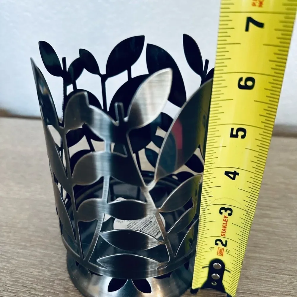 Bath & Body Works Brushed Silver Leaves Metal Candle Holder Sleeve